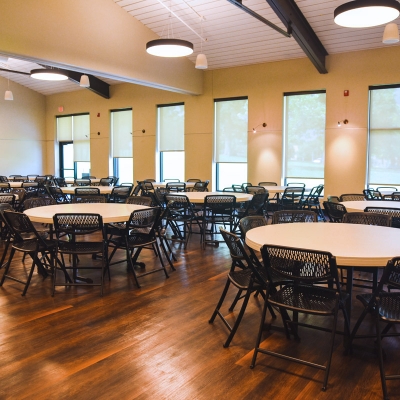 Natural light combines with the stylish overhead lights to light the room